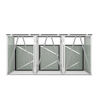 Garbage Bin Shed Stores 3 Trash Cans with Pneumatic Support Rod, with Lockable Doors & Waterproof Lid Chain, for Patio,Garden,Backyard,Grey