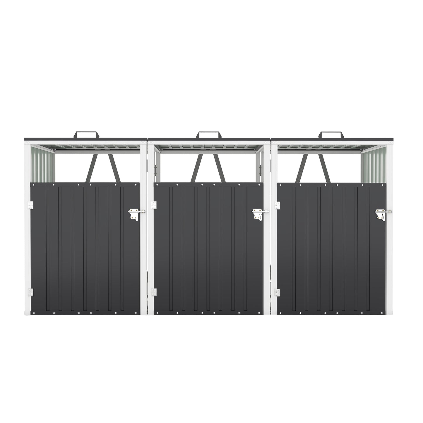 Garbage Bin Shed Stores 3 Trash Cans with Pneumatic Support Rod, with Lockable Doors & Waterproof Lid Chain, for Patio,Garden,Backyard,Grey