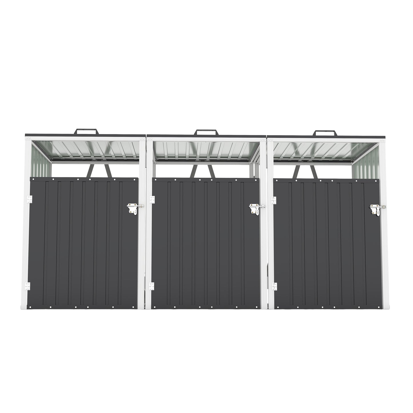 Garbage Bin Shed Stores 3 Trash Cans with Pneumatic Support Rod, with Lockable Doors & Waterproof Lid Chain, for Patio,Garden,Backyard,Grey