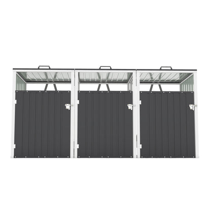 Garbage Bin Shed Stores 3 Trash Cans with Pneumatic Support Rod, with Lockable Doors & Waterproof Lid Chain, for Patio,Garden,Backyard,Grey