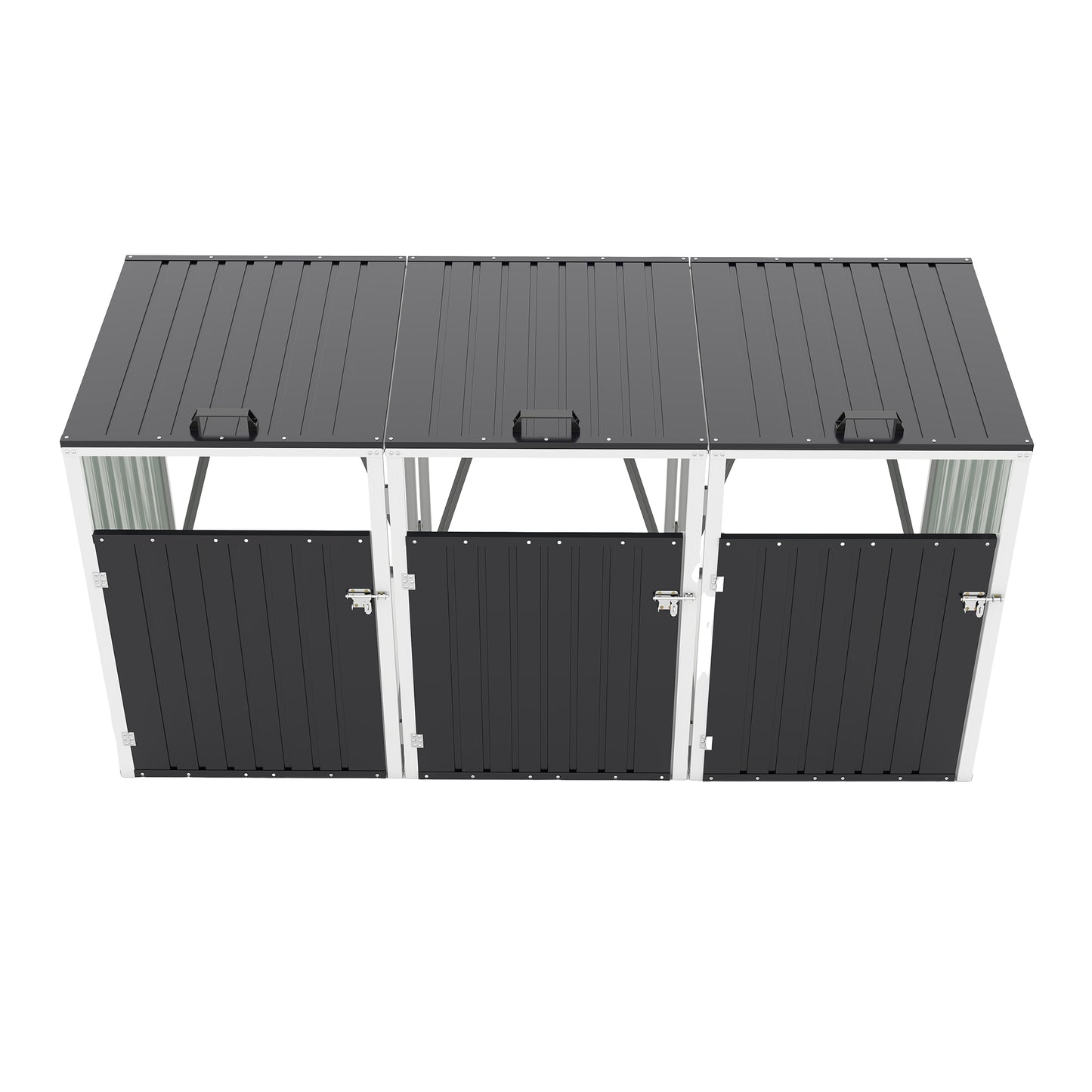 Garbage Bin Shed Stores 3 Trash Cans with Pneumatic Support Rod, with Lockable Doors & Waterproof Lid Chain, for Patio,Garden,Backyard,Grey