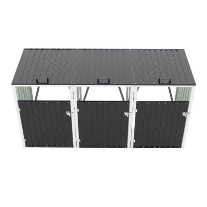 Garbage Bin Shed Stores 3 Trash Cans with Pneumatic Support Rod, with Lockable Doors & Waterproof Lid Chain, for Patio,Garden,Backyard,Grey