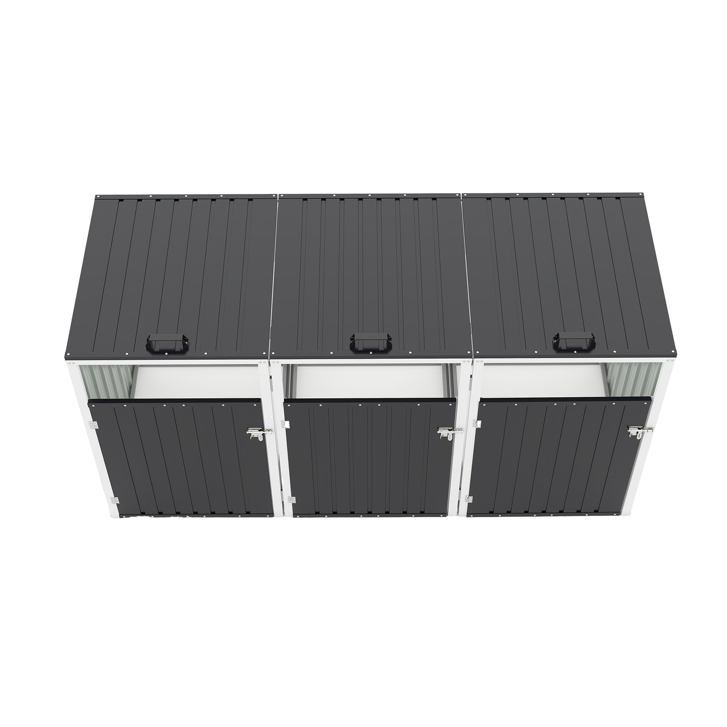 Garbage Bin Shed Stores 3 Trash Cans with Pneumatic Support Rod, with Lockable Doors & Waterproof Lid Chain, for Patio,Garden,Backyard,Grey