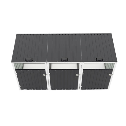 Garbage Bin Shed Stores 3 Trash Cans with Pneumatic Support Rod, with Lockable Doors & Waterproof Lid Chain, for Patio,Garden,Backyard,Grey