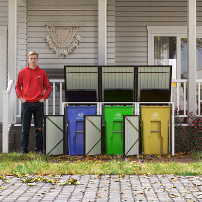 Garbage Bin Shed Stores 3 Trash Cans with Pneumatic Support Rod, with Lockable Doors & Waterproof Lid Chain, for Patio,Garden,Backyard,Grey