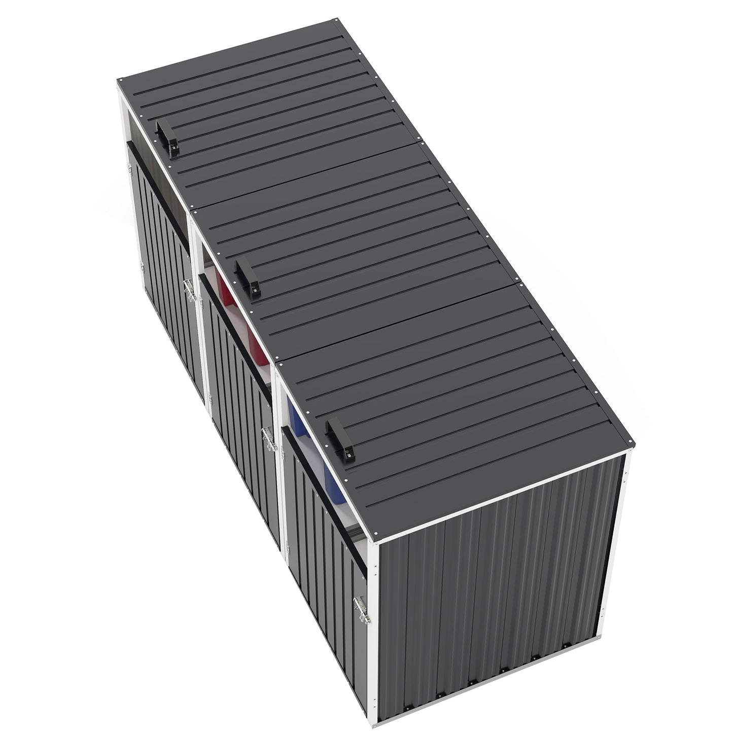 Garbage Bin Shed Stores 3 Trash Cans with Pneumatic Support Rod, with Lockable Doors & Waterproof Lid Chain, for Patio,Garden,Backyard,Grey