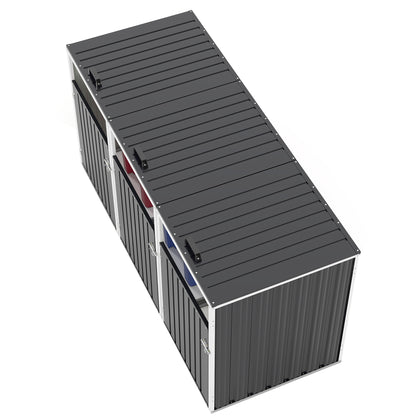 Garbage Bin Shed Stores 3 Trash Cans with Pneumatic Support Rod, with Lockable Doors & Waterproof Lid Chain, for Patio,Garden,Backyard,Grey