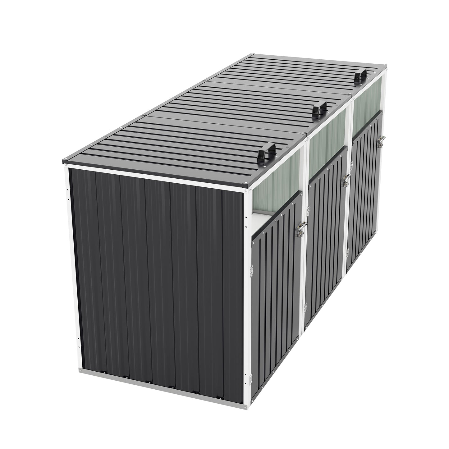 Garbage Bin Shed Stores 3 Trash Cans with Pneumatic Support Rod, with Lockable Doors & Waterproof Lid Chain, for Patio,Garden,Backyard,Grey