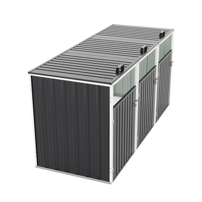 Garbage Bin Shed Stores 3 Trash Cans with Pneumatic Support Rod, with Lockable Doors & Waterproof Lid Chain, for Patio,Garden,Backyard,Grey