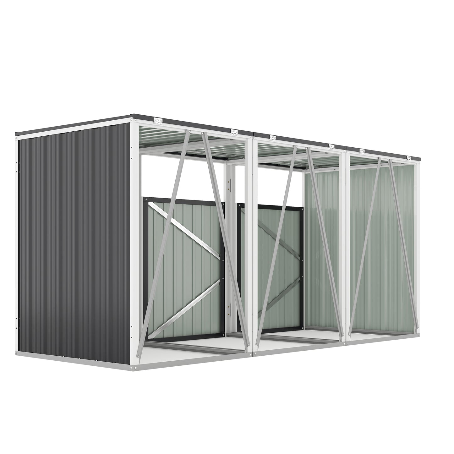 Garbage Bin Shed Stores 3 Trash Cans with Pneumatic Support Rod, with Lockable Doors & Waterproof Lid Chain, for Patio,Garden,Backyard,Grey