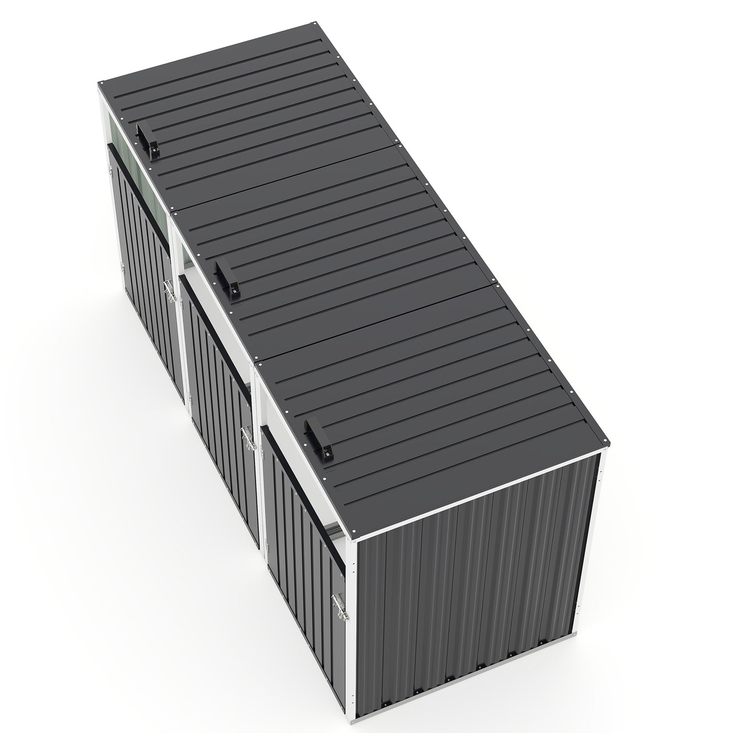 Garbage Bin Shed Stores 3 Trash Cans with Pneumatic Support Rod, with Lockable Doors & Waterproof Lid Chain, for Patio,Garden,Backyard,Grey