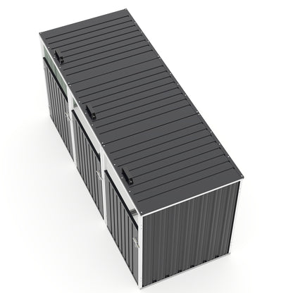 Garbage Bin Shed Stores 3 Trash Cans with Pneumatic Support Rod, with Lockable Doors & Waterproof Lid Chain, for Patio,Garden,Backyard,Grey