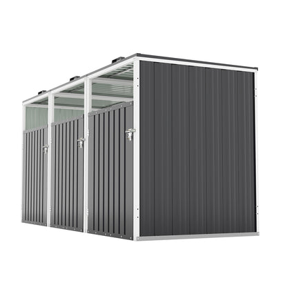 Garbage Bin Shed Stores 3 Trash Cans with Pneumatic Support Rod, with Lockable Doors & Waterproof Lid Chain, for Patio,Garden,Backyard,Grey