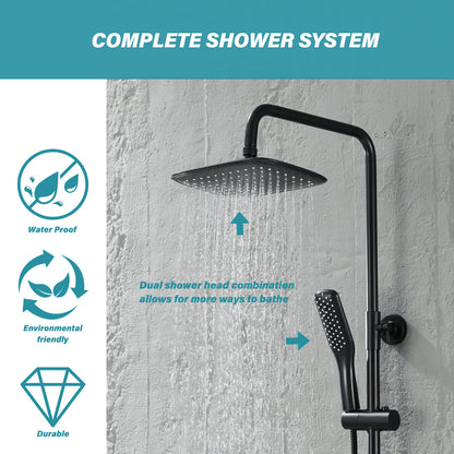 Modern Wall Bar Shower Kit 1-Spray 10 in. Square Rain Shower Head with Hand Shower in Matt Black