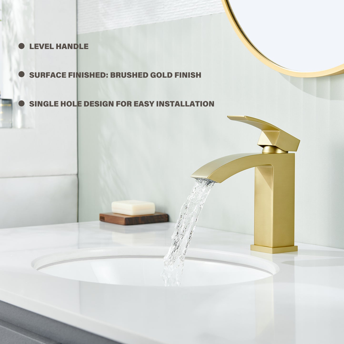 Single Handle Single Hole Bathroom Faucet Spot Resistant in Brushed Gold