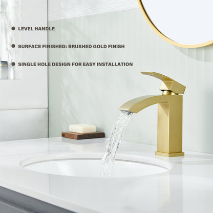 Single Handle Single Hole Bathroom Faucet Spot Resistant in Brushed Gold