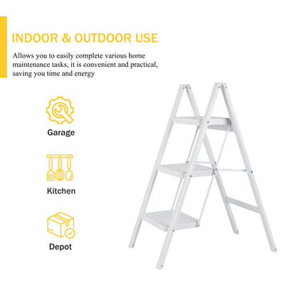 3-Step Iron Folding Step Stool Ladder 330 lbs. Load Capacity Type IA Duty Rating (5.38 ft. Reach Height), White Questions & Answers