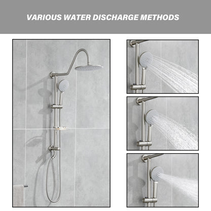 5 -Spray Patterns 8 in. 2.5 GPM Rain Wall Mount Dual Shower Heads with Handheld Shower System in Brushed Nickel