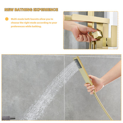 Single-Handle Free Standing Claw Foot Freestanding Tub Faucet with Handheld Shower in. Brushed Gold