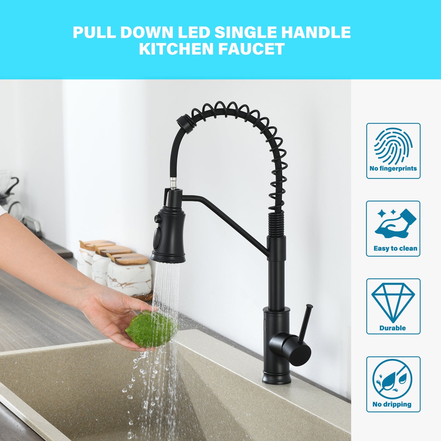 Single Handle Pull Out Sprayer Kitchen Faucet in Black