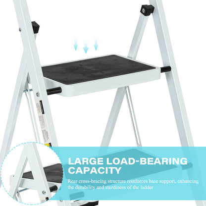 2-Step White Iron Ladder Foldable Non-slip Outdoor Ladder Loading 330 lbs. for Home, Kitchen, Office
