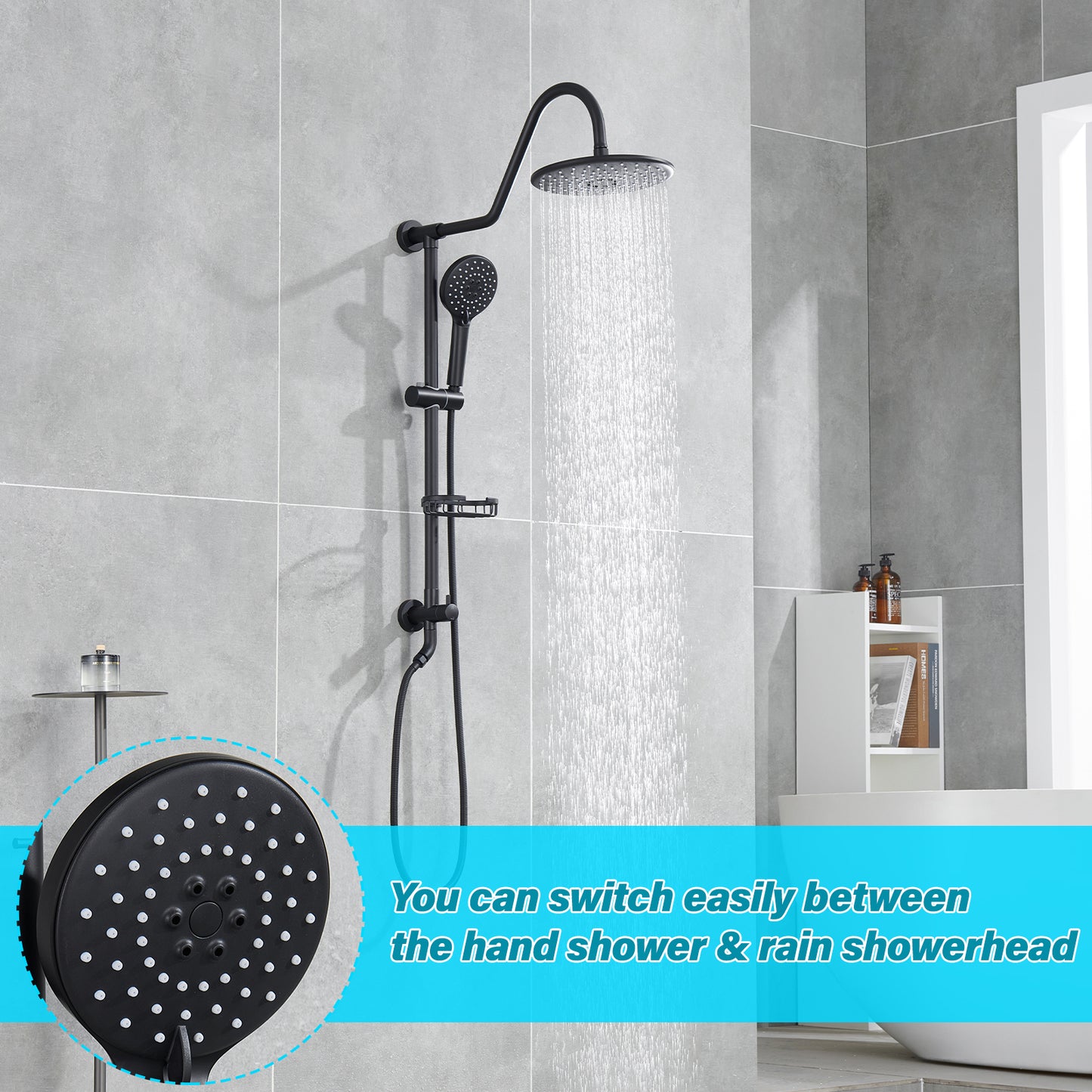 Wall Bar Shower Kit 1-Spray 7.85 in. Round Rain Shower Head with Hand Shower in Oil-Rubbed Bronze