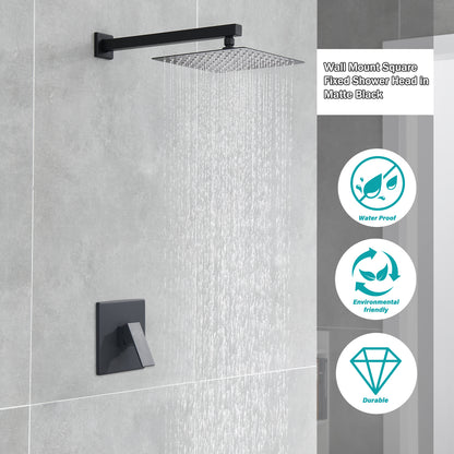 1-Spray Pattern 10 in. Wall Mount Square Fixed Shower Head in Matte Black