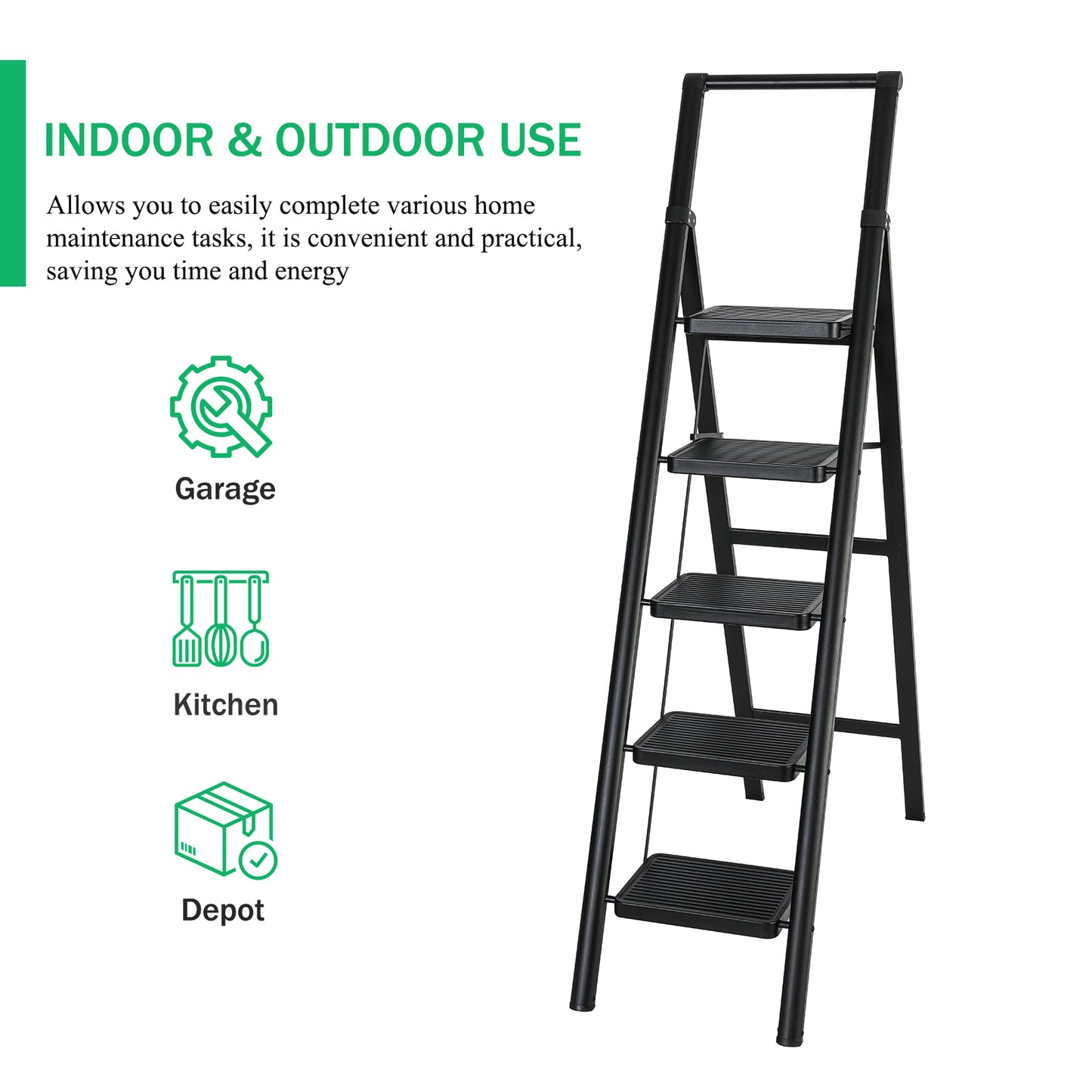 5-Step Steel Folding Step Stool Ladder 330 lbs. Load Capacity (1.5 ft. Industry Standard Ladder Height),Black