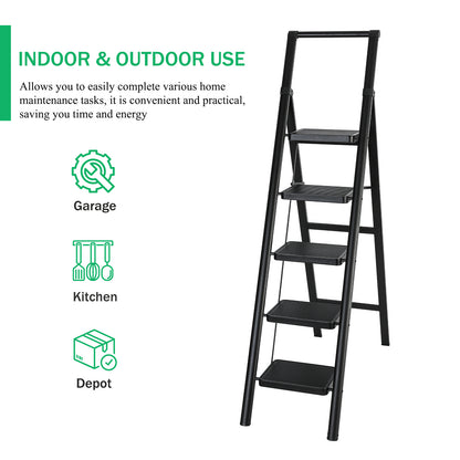 5-Step Steel Folding Step Stool Ladder 330 lbs. Load Capacity (1.5 ft. Industry Standard Ladder Height),Black