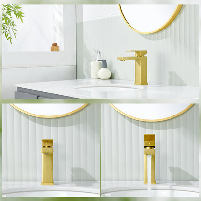 Single-Handle Single Hole Bathroom Faucet in Brushed Gold