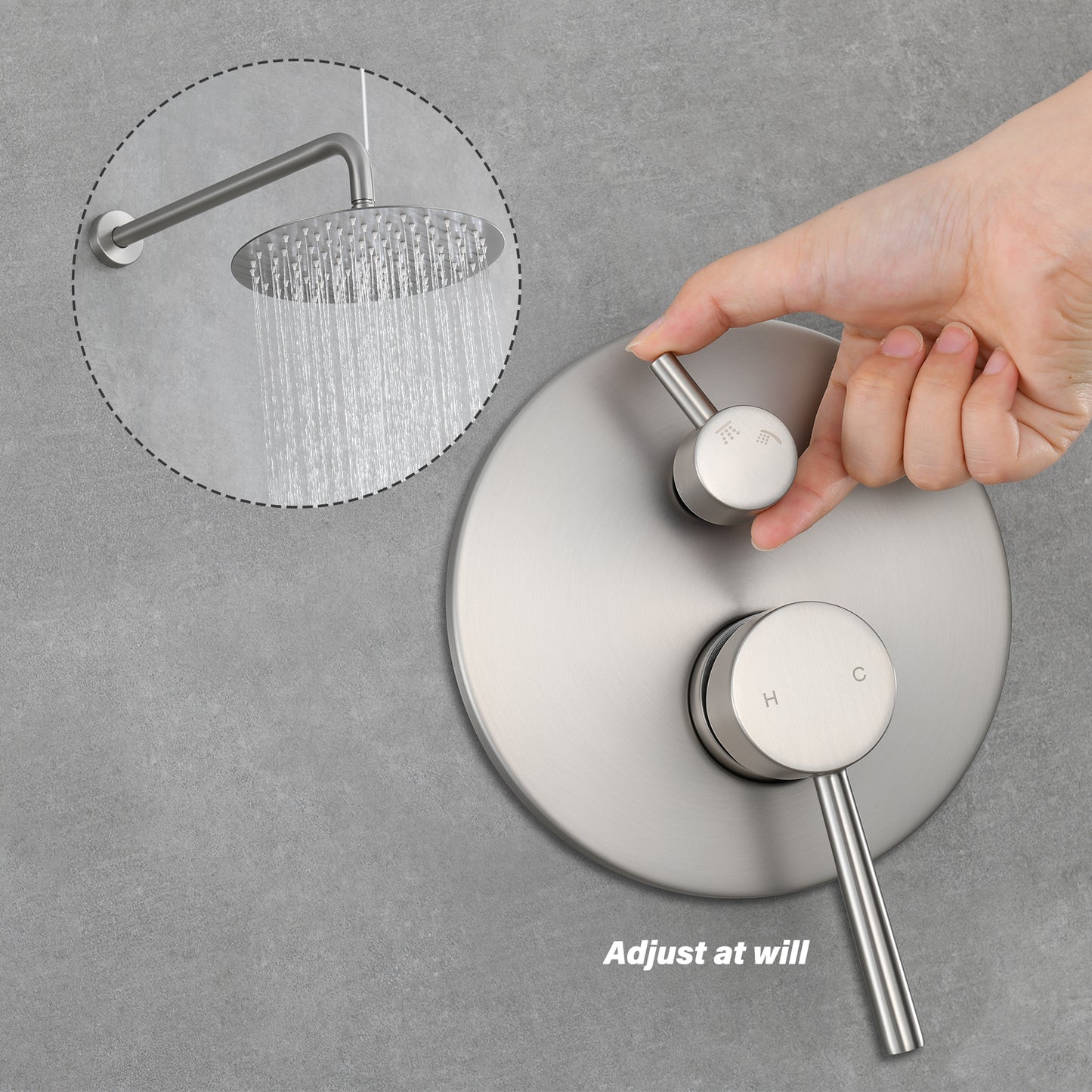 Double Handle 1-Spray Round Shower Faucet 2 GPM with 10 in. Rain Shower Head and Handheld in Brushed Nickel