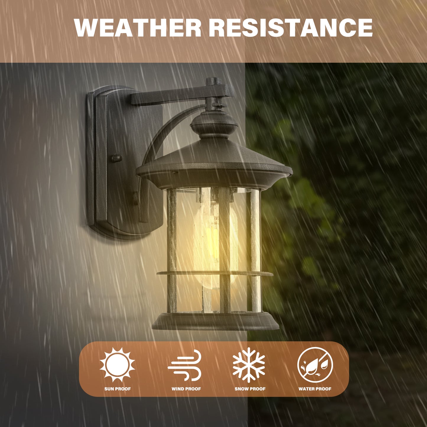 1 Waterproof Outdoor Wall Light, Clear Glass Sheet Outdoor Wall Light, Matte Black