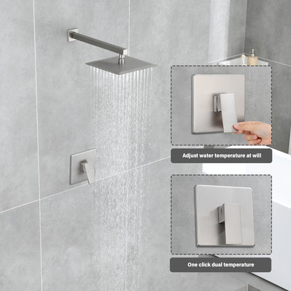 Single Handle 1-Spray Shower Faucet 2.5 GPM with Wall Mounted 10 in. Rain Shower Head Faucet in Brushed Nickel