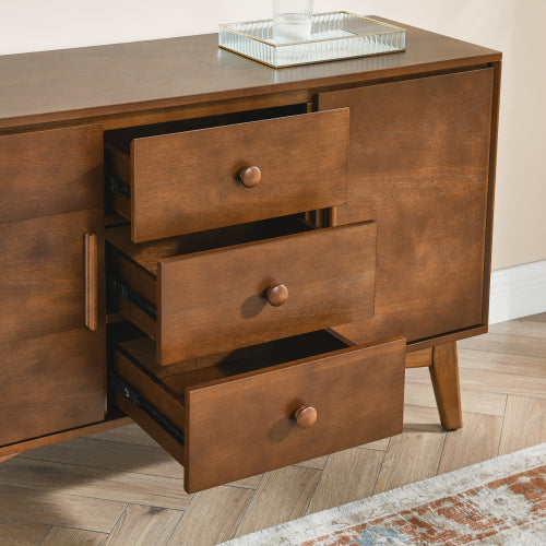 47.3 Inch Walnut Mid-Century Modern Sideboard 2-Door 3-Drawer Multi-Functional Home Storage Buffet Cabinet