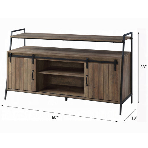 Rustic Oak & Black 60 Inch TV Stand with Sliding Barn Door for 58 Inch TV