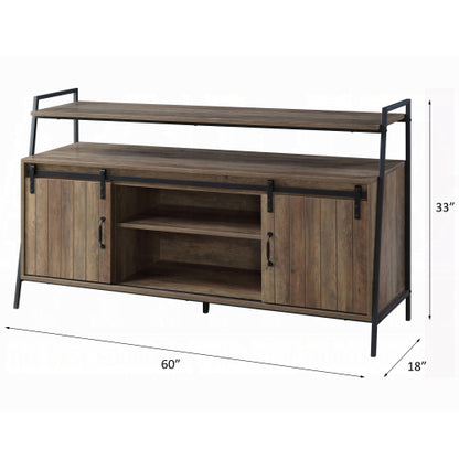 Rustic Oak & Black 60 Inch TV Stand with Sliding Barn Door for 58 Inch TV