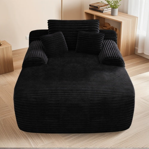 Black Convertible Plush Boneless Chaise Lounge Sleeper Sofa-Bed with Wide Armrest & Throw Pillows No-Assembly