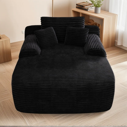 Black Convertible Plush Boneless Chaise Lounge Sleeper Sofa-Bed with Wide Armrest & Throw Pillows No-Assembly