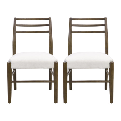 Set of 2 Farmhouse Ladder Back Rubberwood Dining Chairs, Upholstered Padded Seat, 300lbs Weight Capacity
