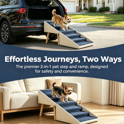 Beige 2-in-1 Foldable Dog Stairs Ottoman, 6 Step Pet Ramp 25.2 inch, Foldable Footrest for All Dog Sizes