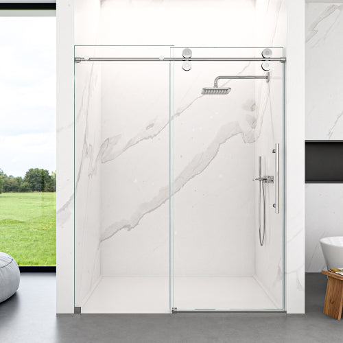 44"-48"W*76" H Frameless Single Sliding Shower Door – 5/16" (8mm) Clear Tempered Glass, Bypass Design with Chrome Finish