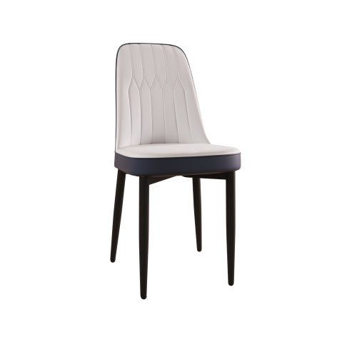 Set of 4 White & Blue Modern PU Leather Dining Chairs, Curved Ergonomic Back, Black Metal Legs, 250lbs Capacity