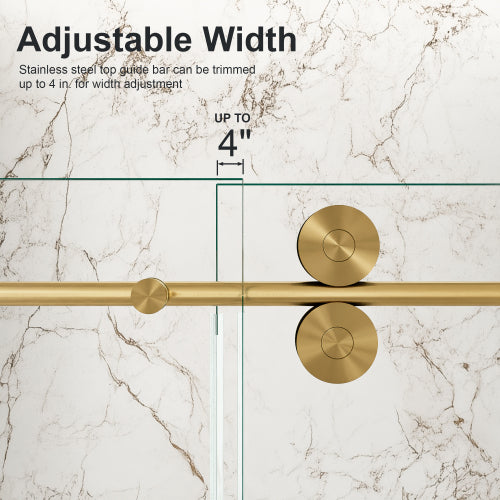 56"-60"W x 72"H Frameless Single Sliding Shower Door – 5/16" (8mm) Clear Tempered Glass, Bypass Design with Brushed Gold Finish