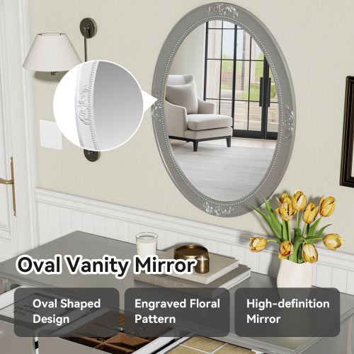 Silver Luxury Oval?Mirror Vanity Desk, 41.0 inch *17.5 inch  Tabletop, 3 Drawers, Elegant Console Table for Entryway & Bedroom