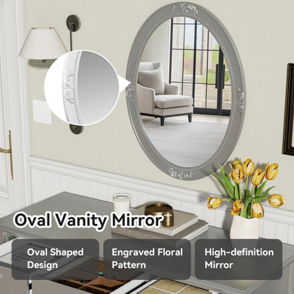 Silver Luxury Oval?Mirror Vanity Desk, 41.0 inch *17.5 inch  Tabletop, 3 Drawers, Elegant Console Table for Entryway & Bedroom
