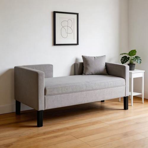 47" Ottoman with Storage,Upholstered Entryway Bench for Bedroom and Living Room,End of Bed Bench with Metal Base, Grey. Modern style