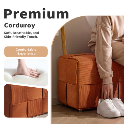 Brown Square Corduroy Ottoman Footrest, 300 LBS Engineered Wood Frame No-Assembly Multiuse Sofa Stool