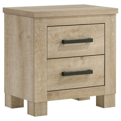 Weathered Oak 2-Drawer Farmhouse Nightstand, Engineered Wood Bedside Table with Dark Bronze Pulls