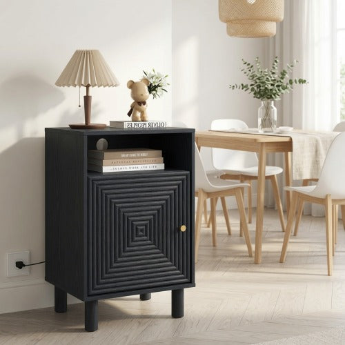 Set of 2 Black Nightstands with Charging Station, 15.7inch¡Á15.7inch¡Á24.4inchH