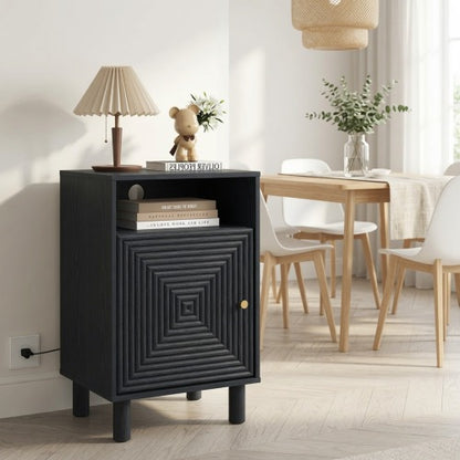 Set of 2 Black Nightstands with Charging Station, 15.7inch¡Á15.7inch¡Á24.4inchH
